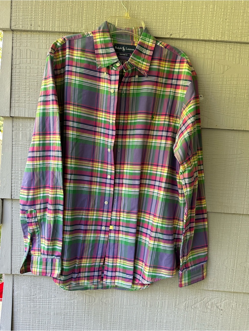 Ralph Lauren Custom Fit Plaid Preppy Colorful Button Front Cotton Oxford Shirt~L